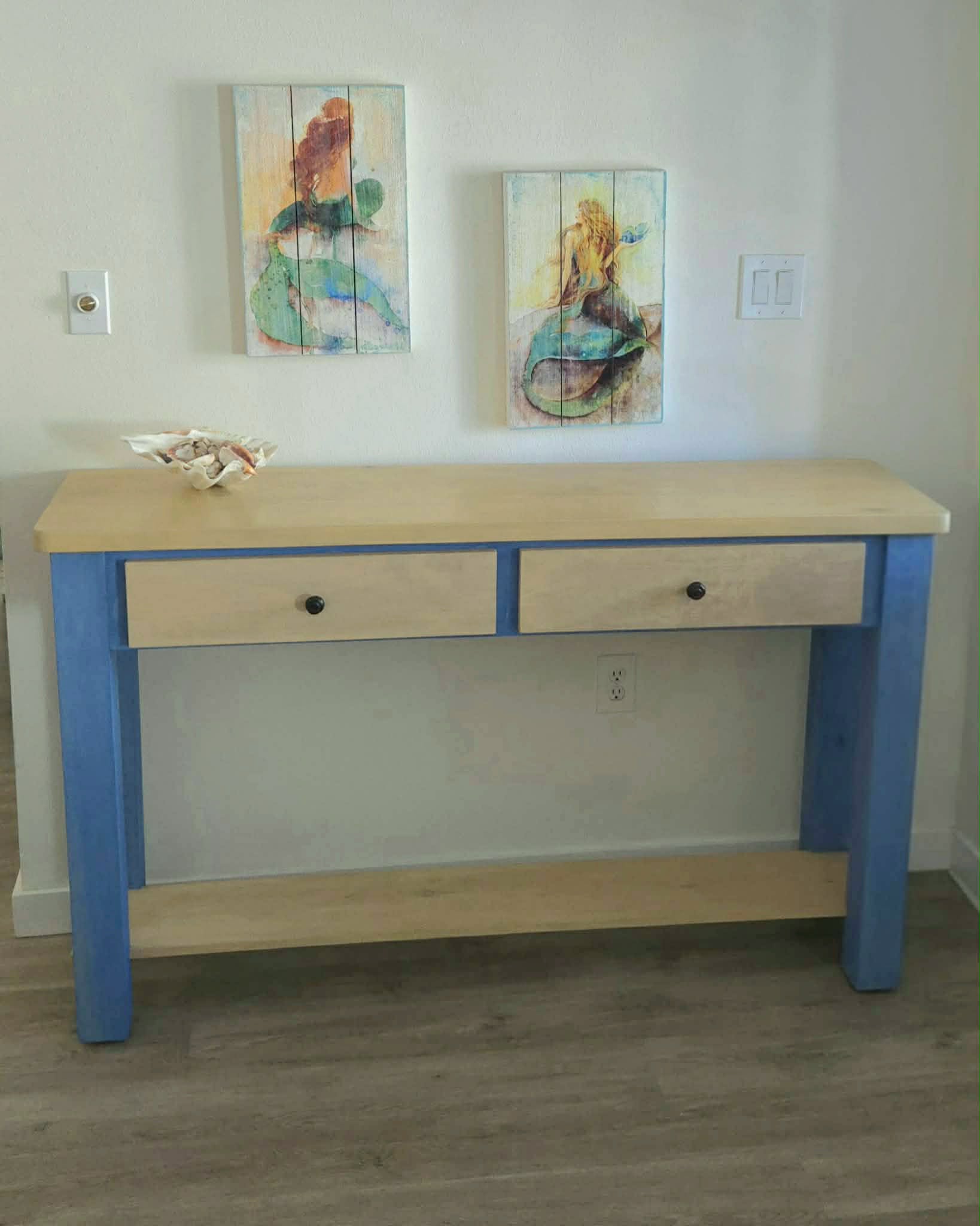 Coastal Wood Console Table with Drawers, Beach Entryway Sofa Table