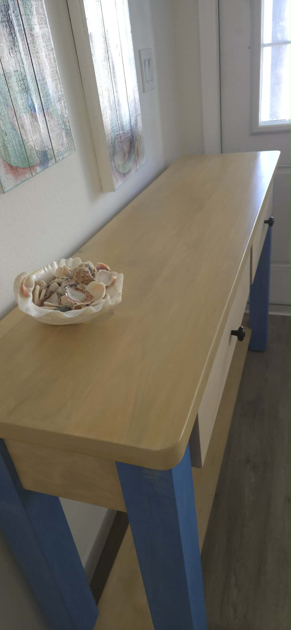 Coastal Wood Console Table with Drawers, Beach Entryway Sofa Table