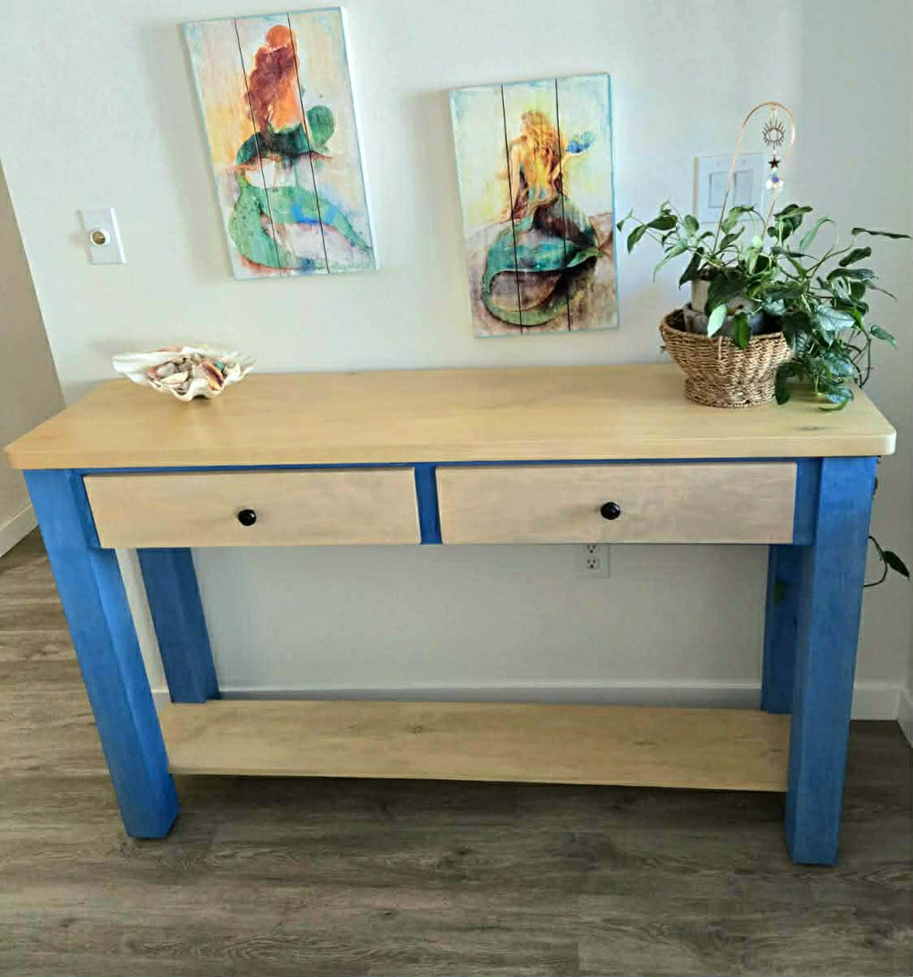 Coastal Wood Console Table with Drawers, Beach Entryway Sofa Table