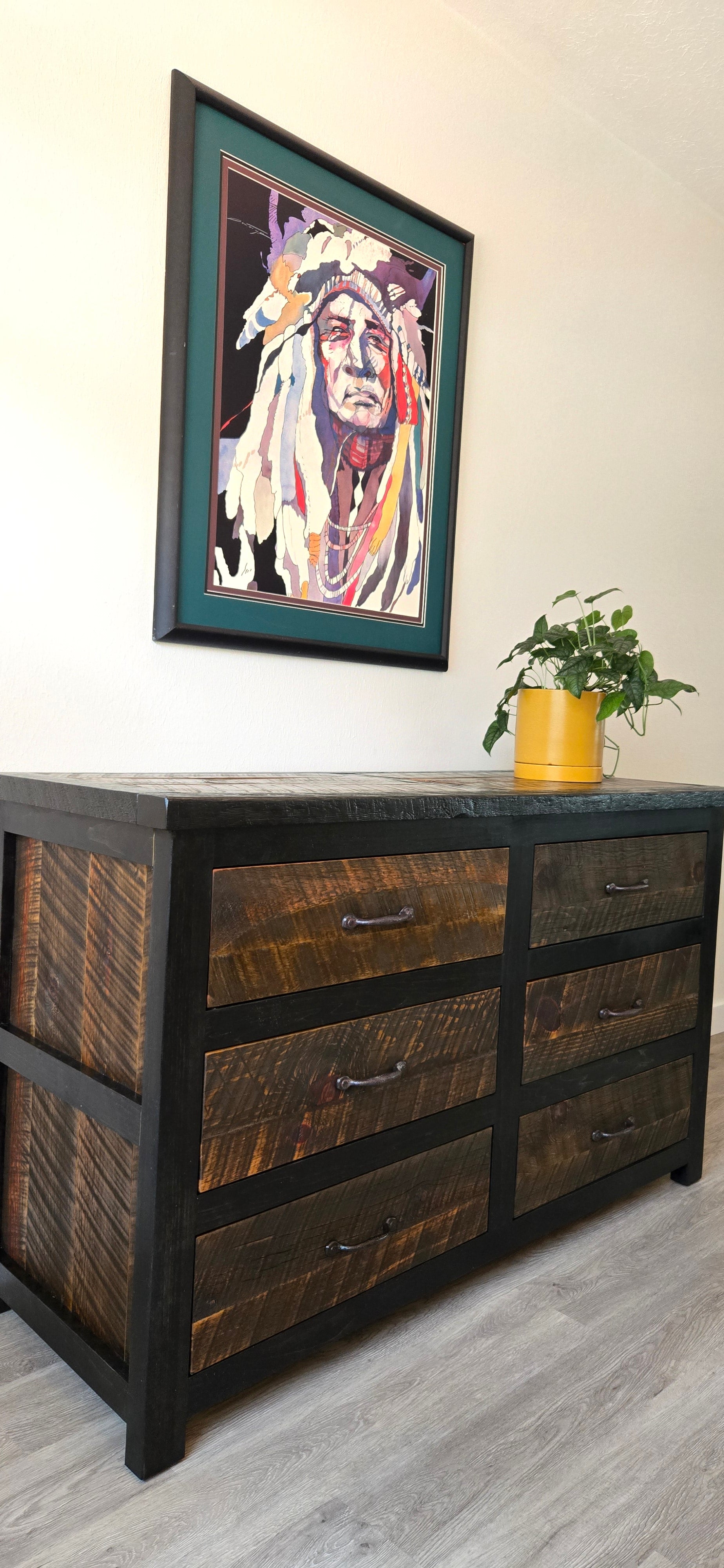 Black and Brown Rustic 6 Drawer Dresser