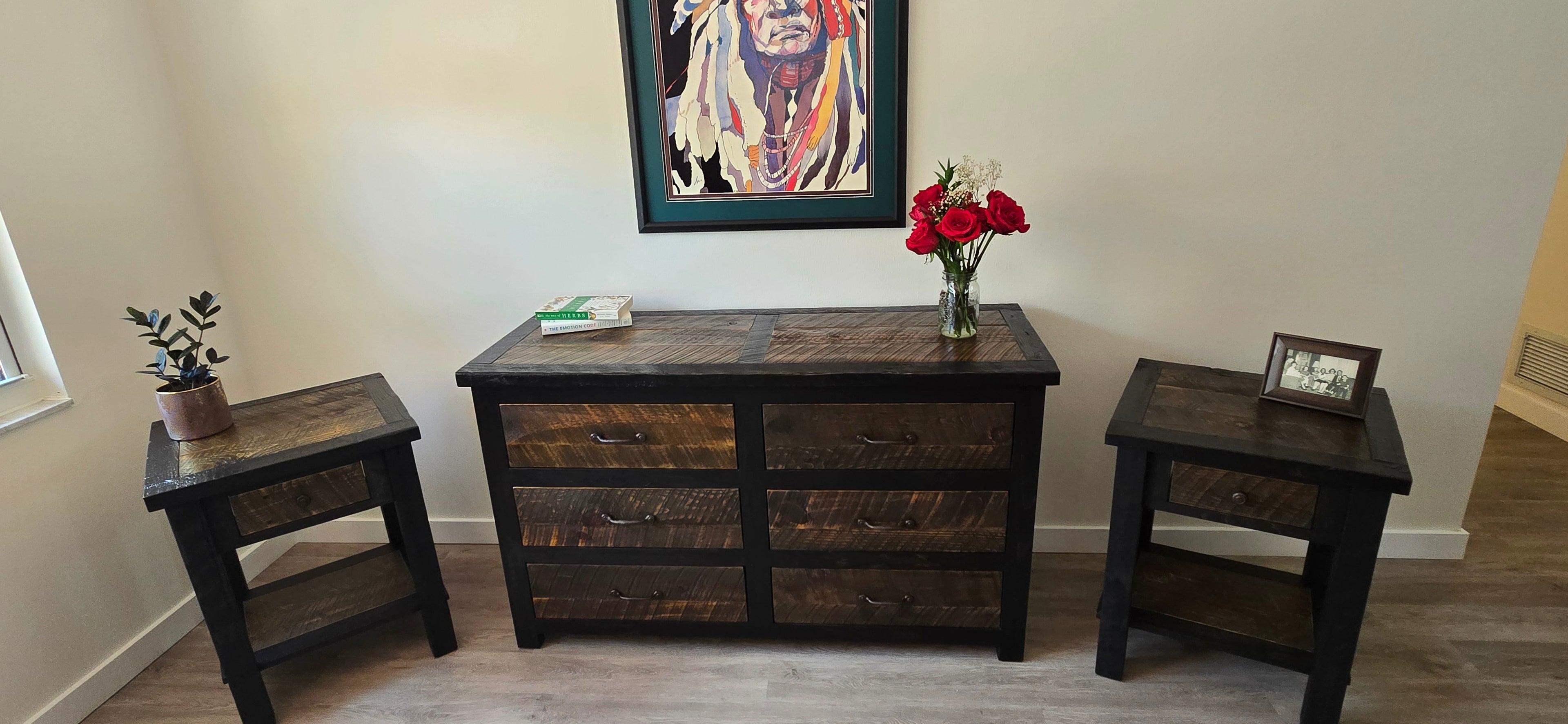 Black and Brown Rustic 6 Drawer Dresser