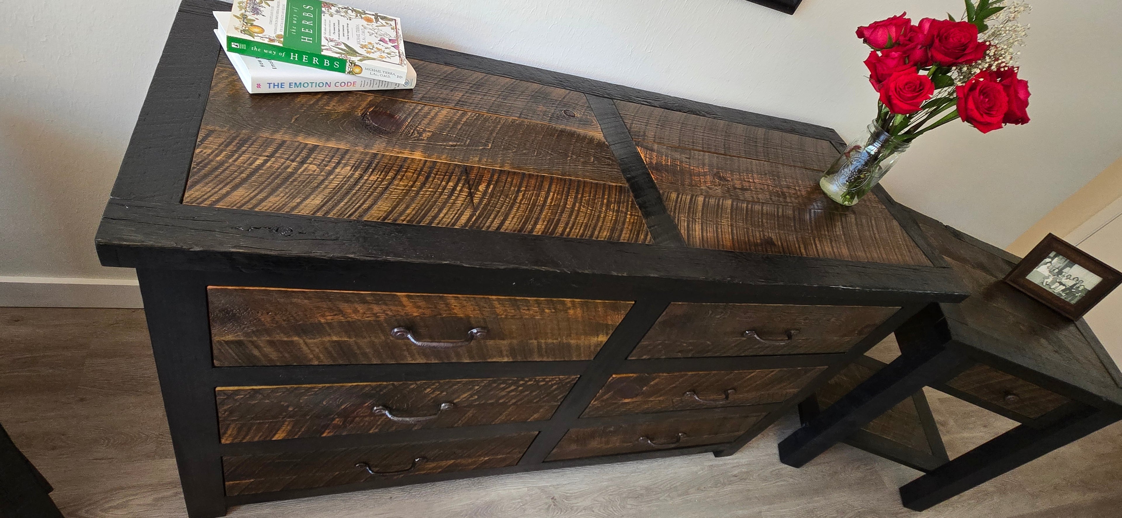 Black and Brown Rustic 6 Drawer Dresser - 56" Long X 21" Wide X 32" Height Black and Brown Rustic 6 Drawer Dresser - 56" Long X 21" Wide X 32" Height