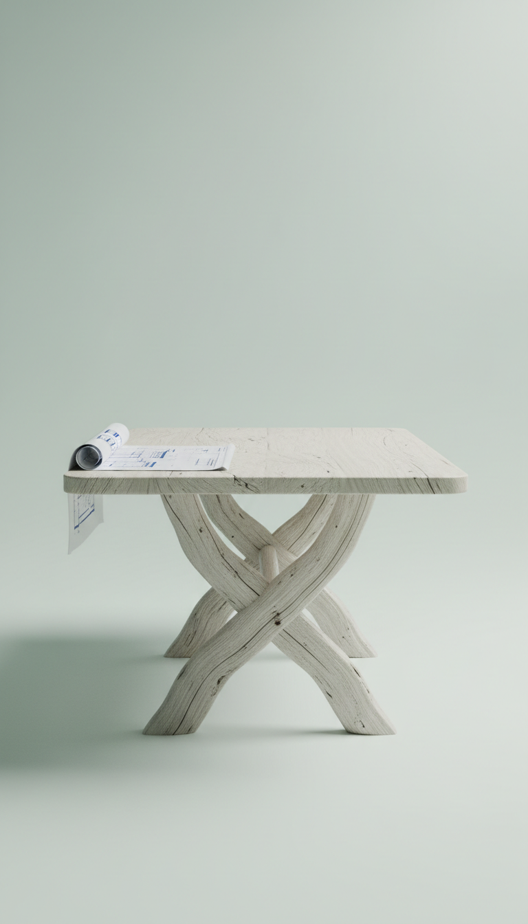 Solid wood dining table with driftwood finish