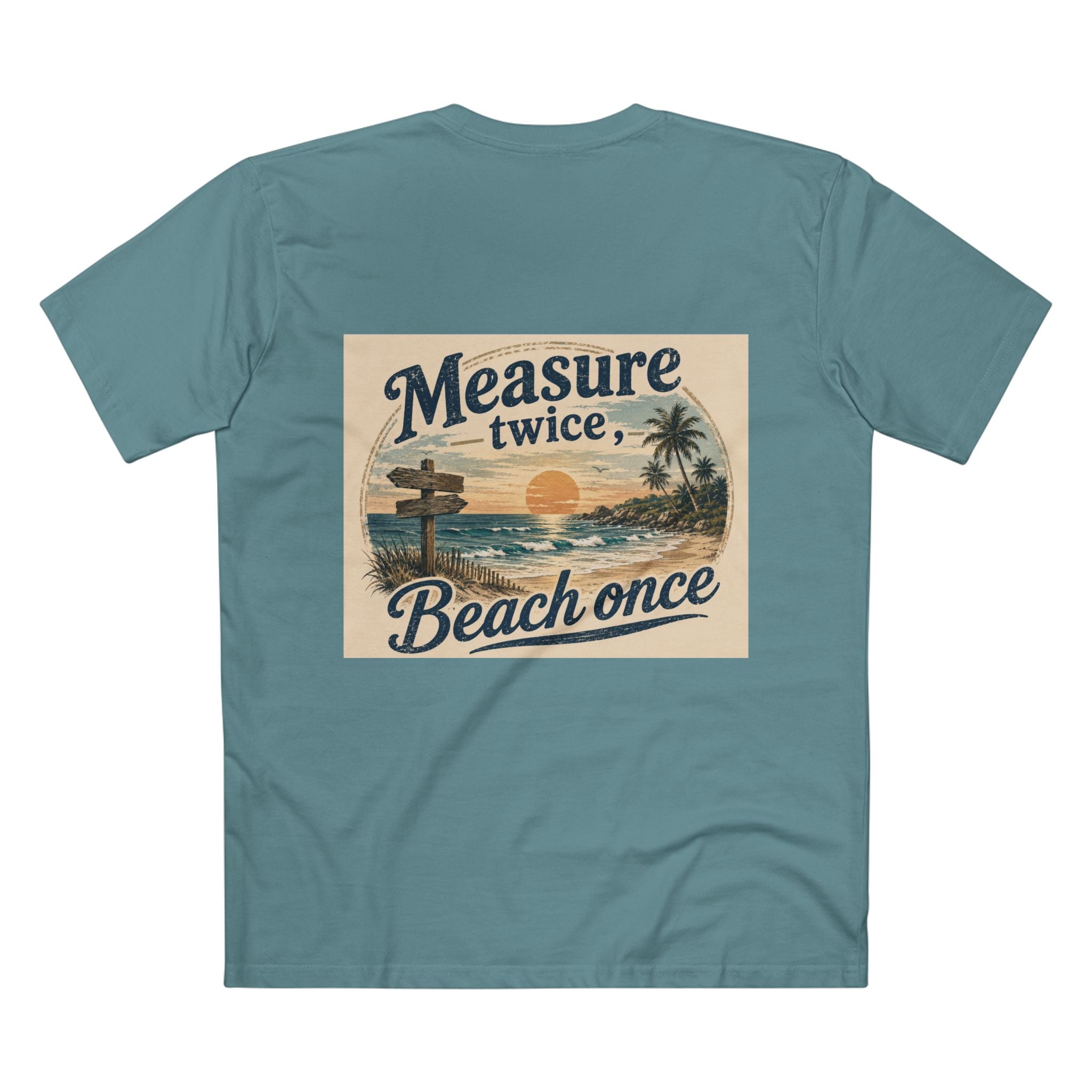 Measure Twice, Beach Once Tee — Vintage Sunset Beach Graphic T-Shirt