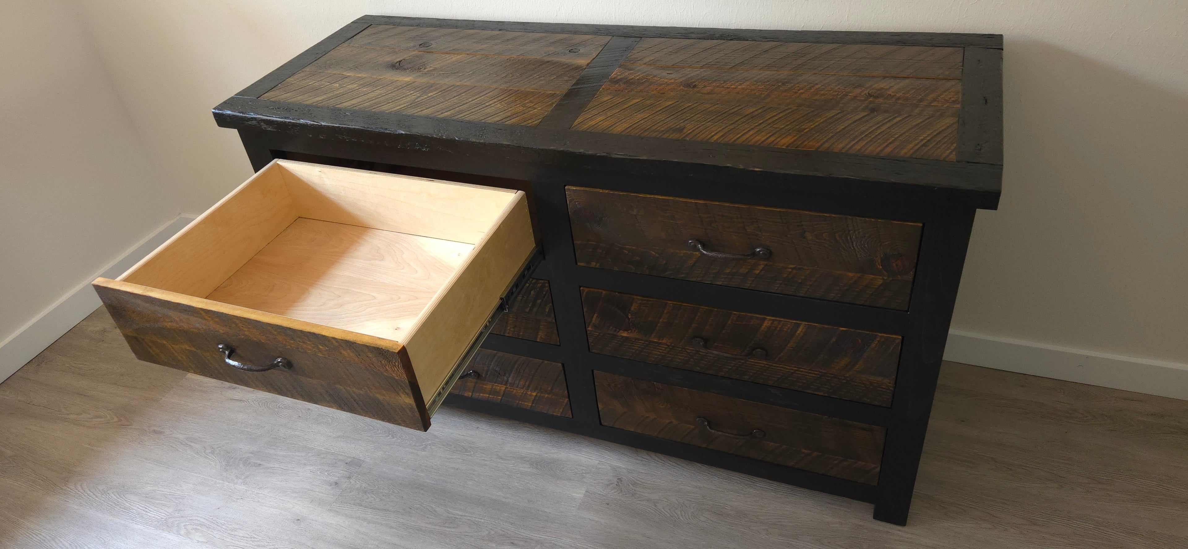 Black and Brown Rustic 6 Drawer Dresser