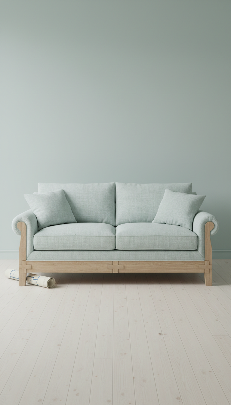 Custom sofa with coastal linen upholstery